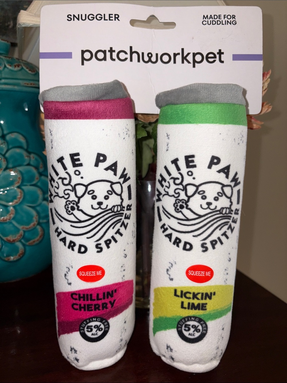 NWT Patchwork Pet “White Paw” squeaky dog toy duo